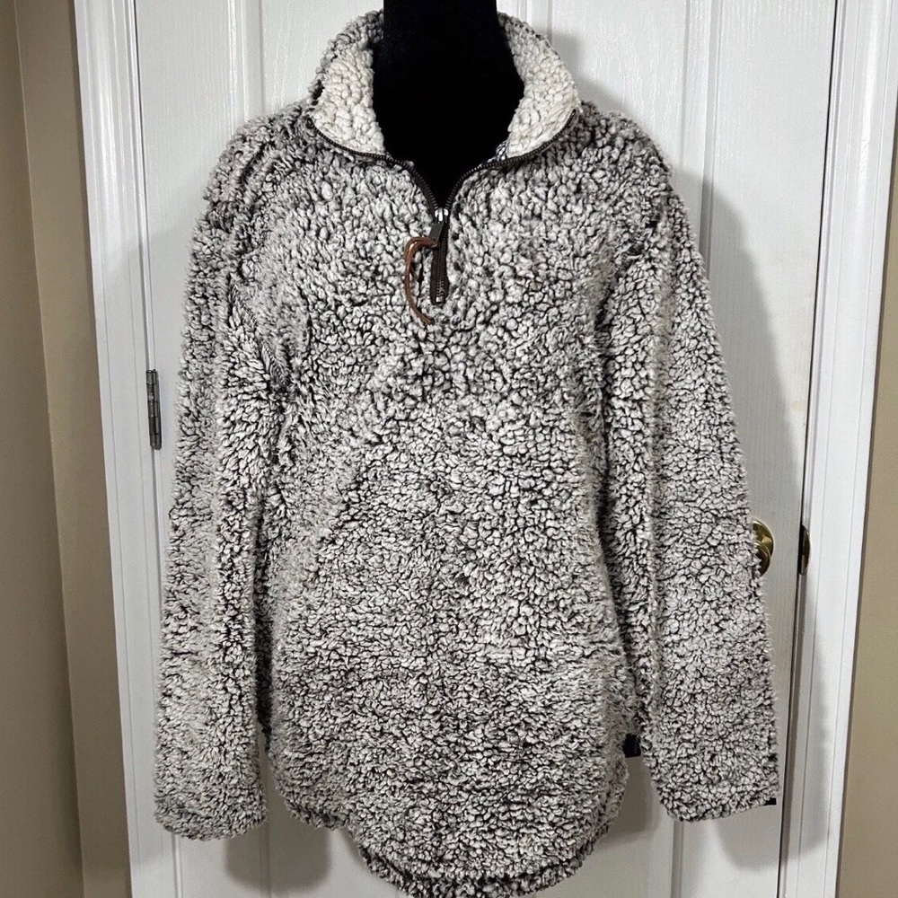 Properly Tied Pintail Pullover Gray Sherpa Fleece Quarter Zip Jacket Mens Size M